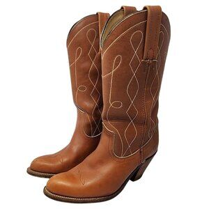 Vintage 1970s Frye Brown Leather Western Cowboy Boots Women’s 6.5 High Heel Tall